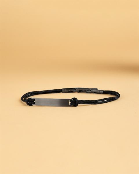 1,5 mm dickes schwarzes Nylonarmband mit Edelstahlverschluss und schwarzes Gravurplatte - Casso Black